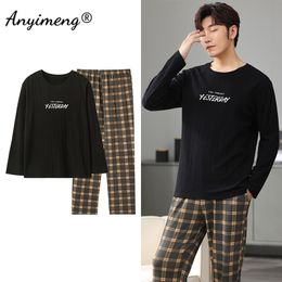 Vêtements de nuit pour hommes grande taille hommes pyjamas automne hiver Chic Gentleman Pjs mode hommes vêtements de nuit décontractés pantalon à carreaux coton Pijama ensemble pour garçon 230208