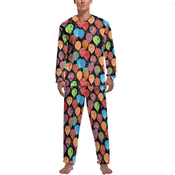 Ballon d'anniversaire pour hommes pour hommes Spring Colorful Imprimed Bedroom Man Two Piece Graphic à manches longues Cool Pyjama