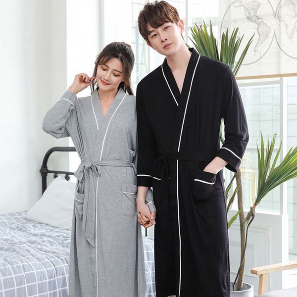 Vêtements de nuit pour hommes Black Lovers Robe Coton Mode Homewear Hommes Solide Fibre De Bambou Peignoir Doux Dames Casual Sleeprobe Lâche Kimono