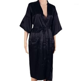 Vêtements de nuit pour hommes Noir Hommes Sexy Faux Soie Kimono Peignoir Robe Style Chinois Robe Mâle Chemise De Nuit Vêtements De Nuit Plus Taille S M L XL 282s