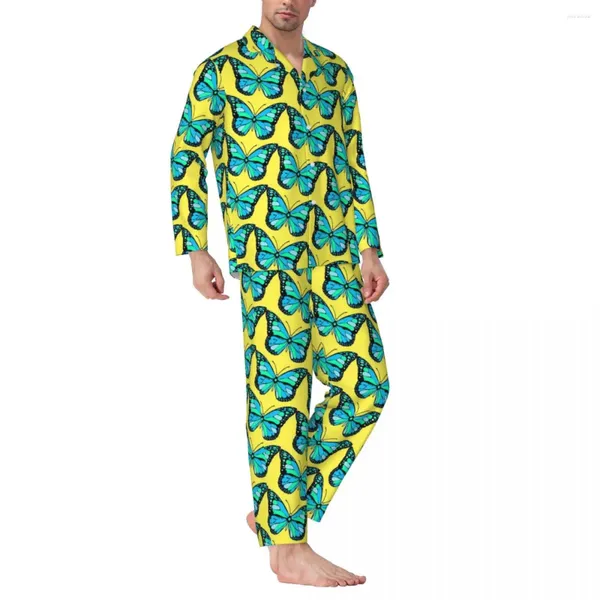 Vêtements de nuit pour hommes papillon bleu pyjamas pour hommes