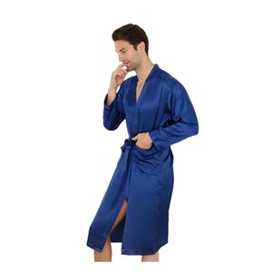 Vêtements de nuit pour hommes bleu chinois hommes soie rayonne Robe été décontracté col en v Kimono Yukata peignoir Robe taille M L XL XXL hommes