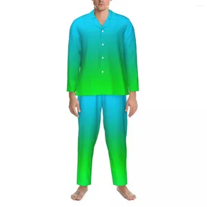 Heren nachtkleding blauw groene pyjama set herfst gradiënt print zacht huis tweedelig casual oversize aangepaste nachtkleding cadeau idee