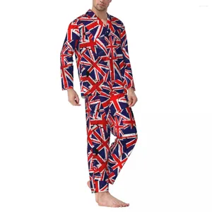 Ropa de dormir para hombres Conjuntos de pijamas con bandera británica Banderas de la Unión de otoño Cómodo hogar para hombres 2 piezas Ropa de dormir con gráficos retro de gran tamaño Idea de regalo