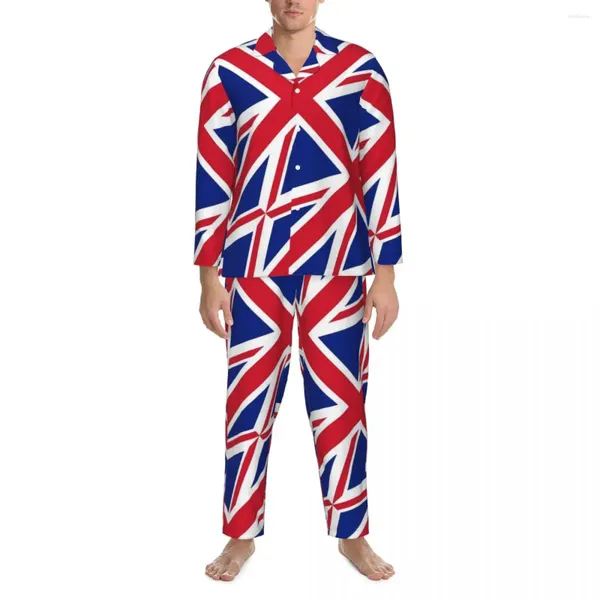 Ropa de dormir para hombre, pijamas con bandera británica, estampado de banderas para hombre, ropa de dormir Kawaii para dormir, otoño, 2 piezas, traje para casa personalizado de gran tamaño Retro