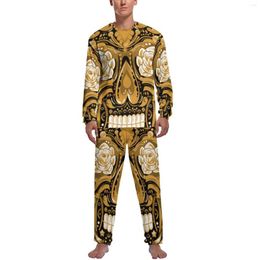 Vêtements de nuit pour hommes Bronze Steampunk Pyjamas Homme Sucre Crâne Imprimer Élégant Maison Costume D'hiver À Manches Longues 2 Pièces Chambre Imprimé Ensemble