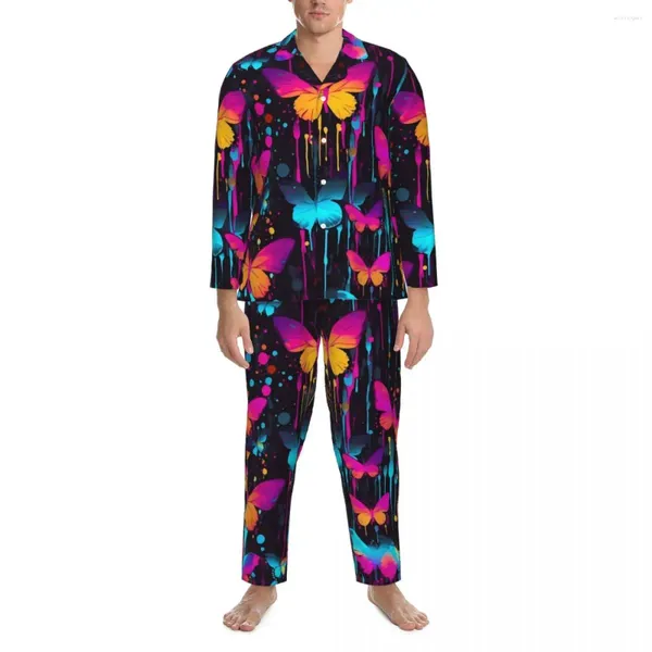 Ropa de dormir para hombres mariposa otoño rosa y naranja salpicaduras de pijama de gran tamaño de gran tamaño