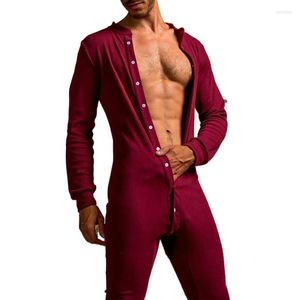 Vêtements de nuit pour hommes décontracté 2023 solide combinaison pyjamas hommes simple boutonnage mince barboteuse Homewear mode à manches longues automne printemps hommes salopette