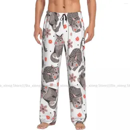 Vêtements de nuit pour hommes pantalon de sommeil décontracté Petits loups et fleurs Lounge pantalon lâche de nuit confortable