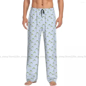 Veillets pour hommes Pyjama décontracté pantalon rayé avec des grenouilles mignonnes Lounge pantalon lâches