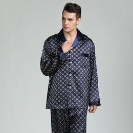 Men's Sleepwear Casual Sleepwear Men Pajamas Set 2PCS Shirt Pants Satin Faux Silk Nightwear Print Pijamas Soft PJS Set Intimate Lingerie 230320
