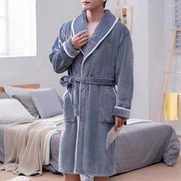 Vêtements de nuit pour hommes Chic hommes peignoir ceinture chemise de nuit poches dormir hiver garder au chaud