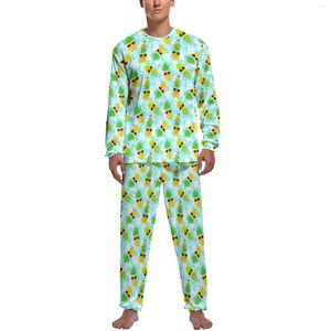 Heren slaapkleding kerstanananas pyjama's winter grappige tropische kamer nachtkleding man 2-delige coole pyjama sets met lange mouwen met lange mouwen op maat