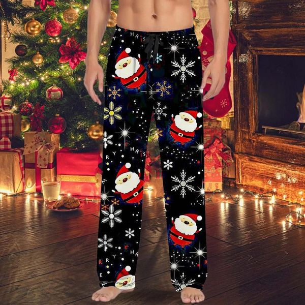 Ropa de dormir para hombres navidad invierno santa claus pantalones para hombres feas pajamas overoles de gran tamaño imitación de piernas anchas pantalones de sueño impresos