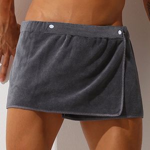 Men's Sleepwear CLEVER-MENMODE Sexy Sleep Bottoms Microfiber Pajamas Men Nightwear Short towel Pants Side Split Bathrobe Culottes Soft Thick 230519