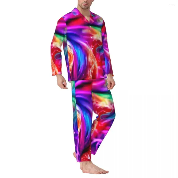 Ropa de Dormir para Hombres Conjunto de Pijama Color Tie Dye Primavera Arte Abstracto Estampado Moda Noche Pareja 2 Piezas Diseño Informal de Gran tamaño Traje para el hogar