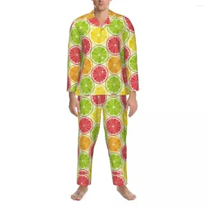 Vêtements de nuit pour hommes colorés adorables citron printemps agrumes vintage surdimensionné pyjama ensemble hommes à manches longues mode sommeil personnalisé vêtements de nuit