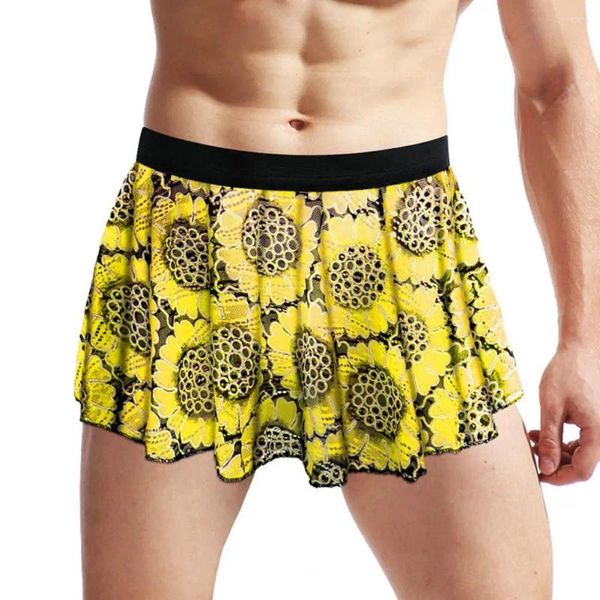 Ropa de dormir para hombres Colorido patrón floral falda vintage estampado mini para hombres mujeres cintura elástica ropa de club de clubes ropa interior suave