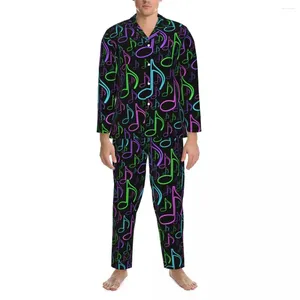 Ropa de dormir para hombre, música colorida, otoño, octavas notas, estampado aleatorio, conjuntos de pijamas holgados de gran tamaño, traje de diseño cómodo para el hogar