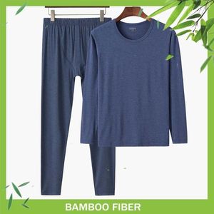 Vêtements de nuit pour hommes Confort doux 95% fibre de bambou pour dormir hommes pyjama d'hiver haut à manches longues et pantalon ensemble maillot de corps thermique solide