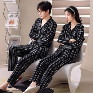 Vêtements de nuit pour hommes Coton Couple Pyjamas Hommes Femmes Printemps À Manches Longues Cardigan Revers Plus Taille Maison Tissu De Nuit Mâle Femme Pjs Mujer