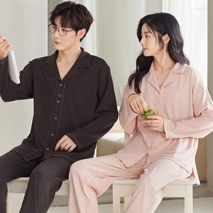 Vêtements de nuit pour hommes coton de haute qualité couples pyjamas ensemble coréen mode cardigan femmes et hommes correspondant loungewear pyjama homme