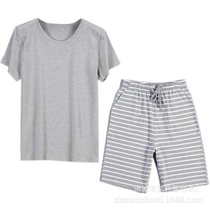 Vêtements de nuit pour hommes coton maison costume été mince rayé pyjamas à manches courtes Shorts col en v vêtements de nuit hommes Pyjama Homme