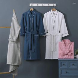 Peignoir en coton gaufré pour hommes, vêtements de nuit pour femmes, kimono d'été, longue serviette, robe de bain fine, robes de mariée, couple, maison