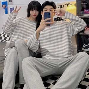 Vêtements de nuit pour hommes Couple Pyjamas Printemps Automne Coton Manches Longues Ensemble Belle Lâche Mince Loungewear Rayé Femmes Hommes