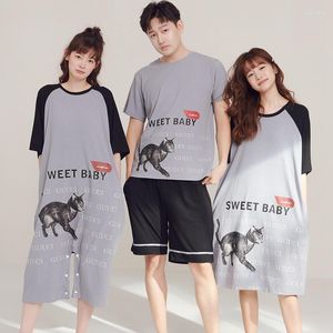 Ropa de dormir para hombre, conjuntos de pijama Modal de manga corta para hombre, ropa de casa de dibujos animados bonitos de verano, camisones para mujer, ropa de noche