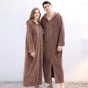 Vêtements de nuit pour hommes Couple Zip Velvet Hommes Hiver Plus Size Long Coral Fleece Peignoir Kimono Warm Flannel Bath Robe Cosy Robes Night Women