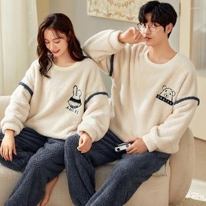 Vêtements de nuit pour hommes Couples Pyjamas Ensembles Femmes Hommes Hiver Épaissir Pyjamas Dessin Animé Amoureux Coréens Homewear Doux Chaud Pijamas Pjs Bateau Libre