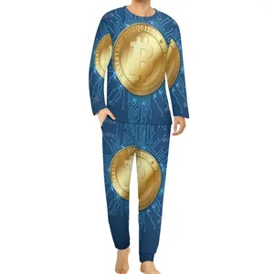 Pyjamas pour hommes Crypto Pyjamas à manches longues Monnaie virtuelle 2 pièces Ensemble de sommeil Hiver Hommes Design Élégant Grande Taille