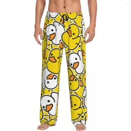 Vêtements de nuit pour hommes, imprimé personnalisé, dessin animé jaune, canard en caoutchouc, pantalon de pyjama, bas de salon avec poches
