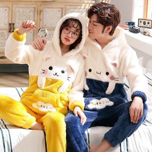 Vêtements de nuit pour hommes mignon dessin animé noël pyjamas pour femmes chaud hiver pyjamas ensemble épaissir Couple à capuche lâche femme maison vêtements