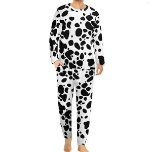 Heren nachtkleding Dalmatische pyjama Heren Zwart en wit Schattig Winter Lange mouw Tweedelige kamer Bedrukte pyjamasets Grote maat 5XL 6XL