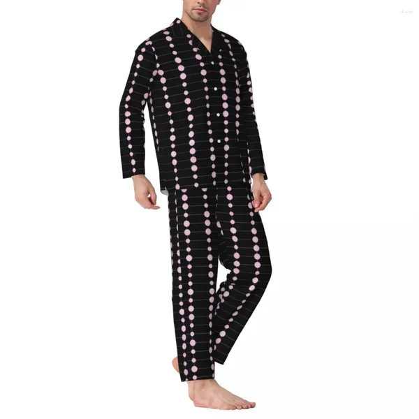 Vêtements de nuit pour hommes Dots et rayures Imprimer Pyjamas Ensemble Printemps Élégant Art Moderne Sommeil Chaud MenTwo Piece Casual Loose Oversize Nightwear