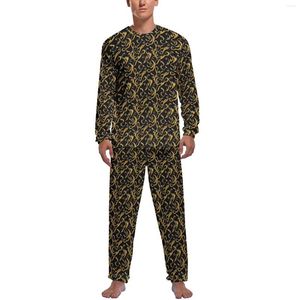 Nachtkleding voor heren, elegante barokke pyjama, winter, 2 stuks, retro print, mooie pyjamasets, man met lange mouwen, grafisch pak voor thuis