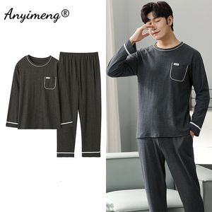 Vêtements de nuit pour hommes élégants hommes pyjamas ensemble automne hiver grande taille 2 pièces vêtements de nuit pour garçon coton O-cou hommes vêtements ensembles Gentleman vêtements de nuit 230311