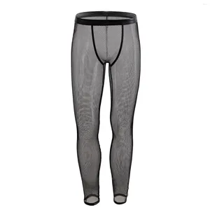 Nachtkleding voor heren, erotische broek, pyjama, slaapbroek, pure loungebroek, visnet mesh, transparante legging, lange sexy lingerie voor heren