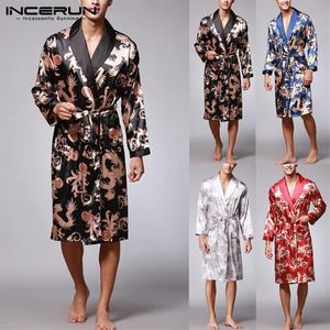 Mannen Nachtkleding Etnische Heren Gewaad Lange Mouwen Badjas Zijden Kimono Chinese Lucky Dragon Print Pyjama Nacht Kamerjas Mas2017