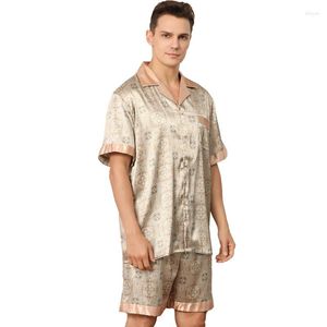 Vêtements de nuit pour hommes Taille européenne Pyjama Hommes Imprimé Shorts À Manches Courtes Pyjamas Pour Ensemble Grand Buste Satin Soie Vêtements De Nuit Pijamas