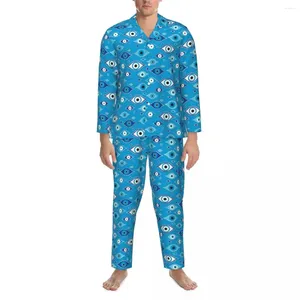 Vêtements de nuit pour hommes motif mauvais œil pyjama ensembles automne Mati Mataki mode nuit unisexe 2 pièces décontracté ample surdimensionné design vêtements de nuit