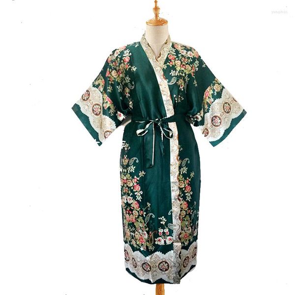 Vêtements de nuit pour hommes Usine Vente directe Vert Chinois Hommes Soie Rayonne Robe Imprimer Kimono Robe De Bain Marque Designer Home Wear Taille Unique