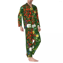 Vêtements de nuit pour hommes Pyjamas de jardin de ferme Hommes Tournesols Imprimer Kawaii Accueil Vêtements de nuit Automne 2 pièces Ensembles de pyjama imprimés surdimensionnés vintage