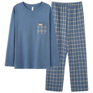 Vêtements de nuit pour hommes Mode Automne Lettre Imprimer Pyjamas Ensembles pour Hommes Pantalon À Carreaux Pur Coton Mâle Vêtements De Nuit Grands Chantiers 4XL Home Wear Lounge Nightwear 230208