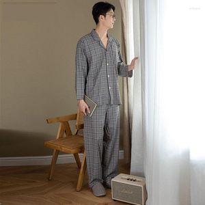 Vêtements de nuit pour hommes Mode Automne Hiver Pantalon à manches longues Pyjamas Ensemble Coton Revers Plaid Casual Haute Qualité Velours Pantalon Costume Vêtements