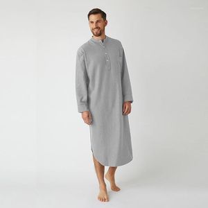 Vêtements de nuit pour hommes mode hommes Robe chemise de nuit à manches longues bouton couleur unie chemise musulman dubaï Abaya turquie maison pour