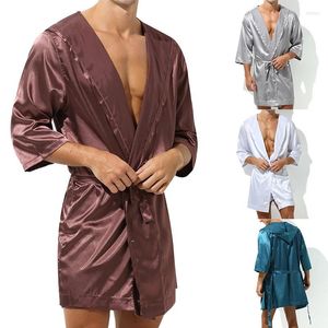 Vêtements de nuit pour hommes Mode Hommes Robes Marque Sexy Ice Silk Peignoir Slpwear Short Slve Bath Robe Slp Lounge