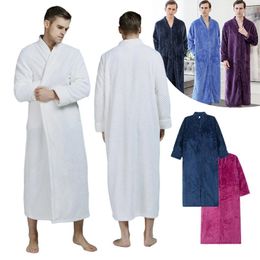 Peignoir en flanelle pour hommes, vêtements de nuit pour hommes, longs et épais, absorbants, en éponge, kimono, serviette solide, robe de chambre pour femmes